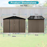 Lyngins 8x6 FT Outdoor Storage Shed, Metal Tool Shed with Lockable Doors, Peaked Roof & Frame Floor, Garden Shed with Vented Design for Backyard Garden Patio Lawn, Brown + Black Lyngins