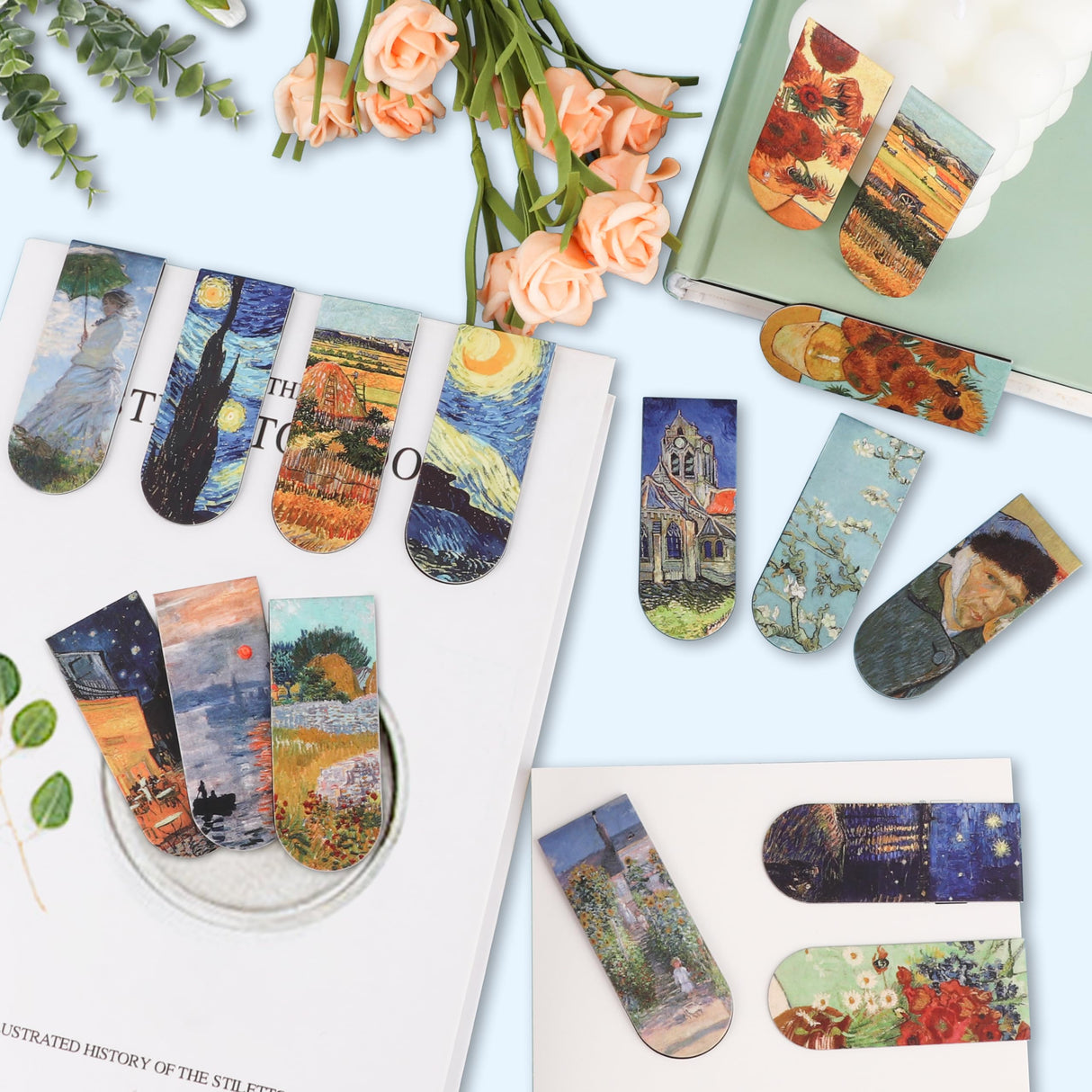 Chambom 16 PCS Magnetic Bookmarks - Bookmarks for Book Lovers, Bulk Bookmarks, Oil Painting Magnetic Bookmarks for Women, Men, Kids, Students Chambom