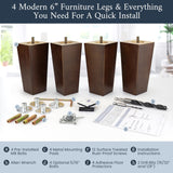 Airy Abode Walnut Brown Square Furniture Legs Set of 4 - Pick Your Size and Color Airy Abode
