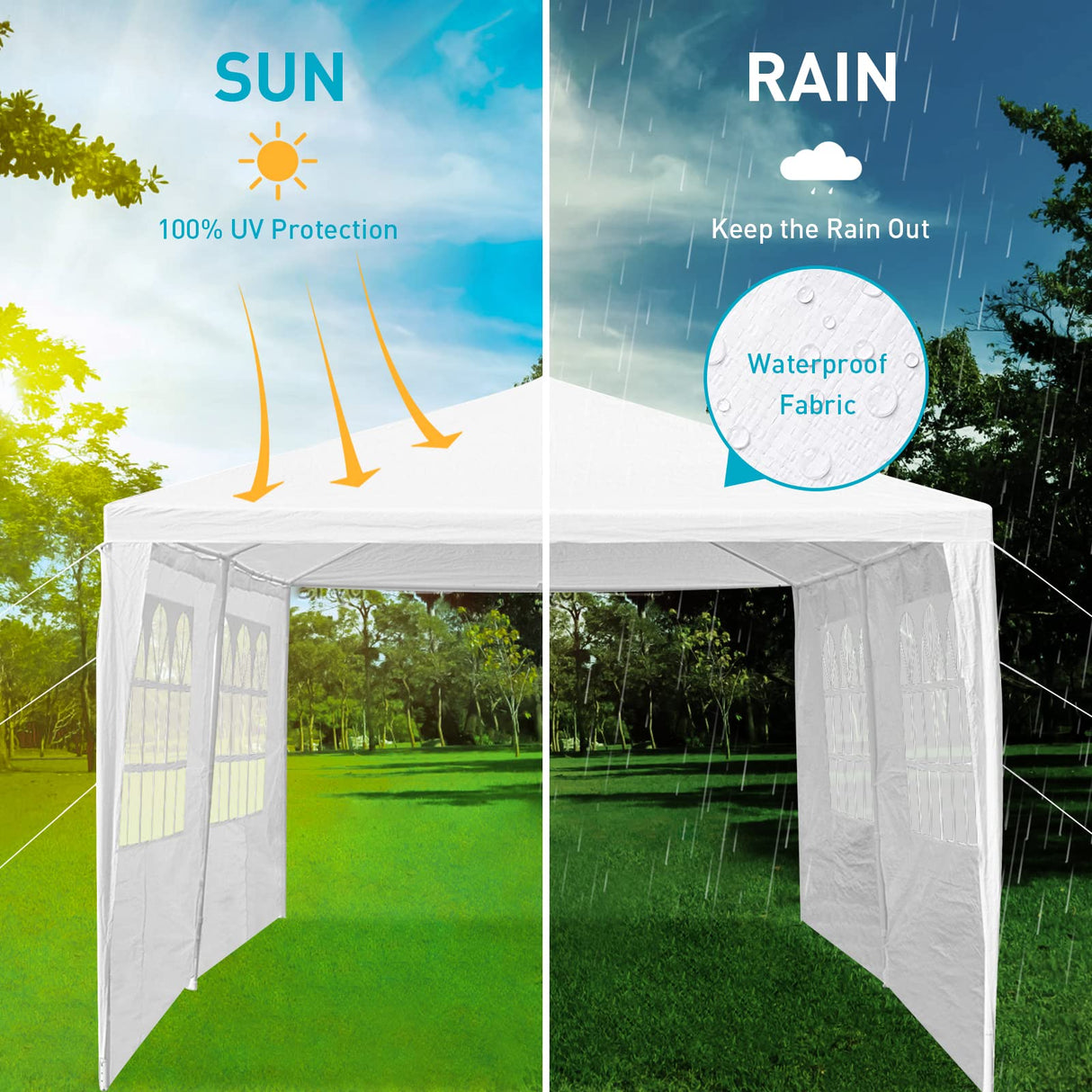 10'x20' Outdoor Party Tent, Large Tents for Parties, Wedding, Birthday, White Canopy Tent with 4 Removable Sidewalls & Transparent Windows, Outside Gazebo Event Tent for Backyard, Patio and Garden BNSPLY