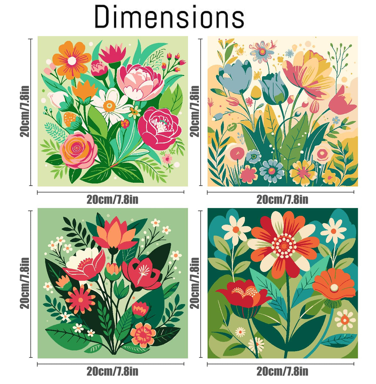 4 Pack Paint by Number for Adults, Easy Flowers Paint by Numbers Kits for Beginners with Paints Brushes, DIY Flowers Acrylic Paint Set Arts and Crafts for Home Decor 8×8 Inch Mrnsiet