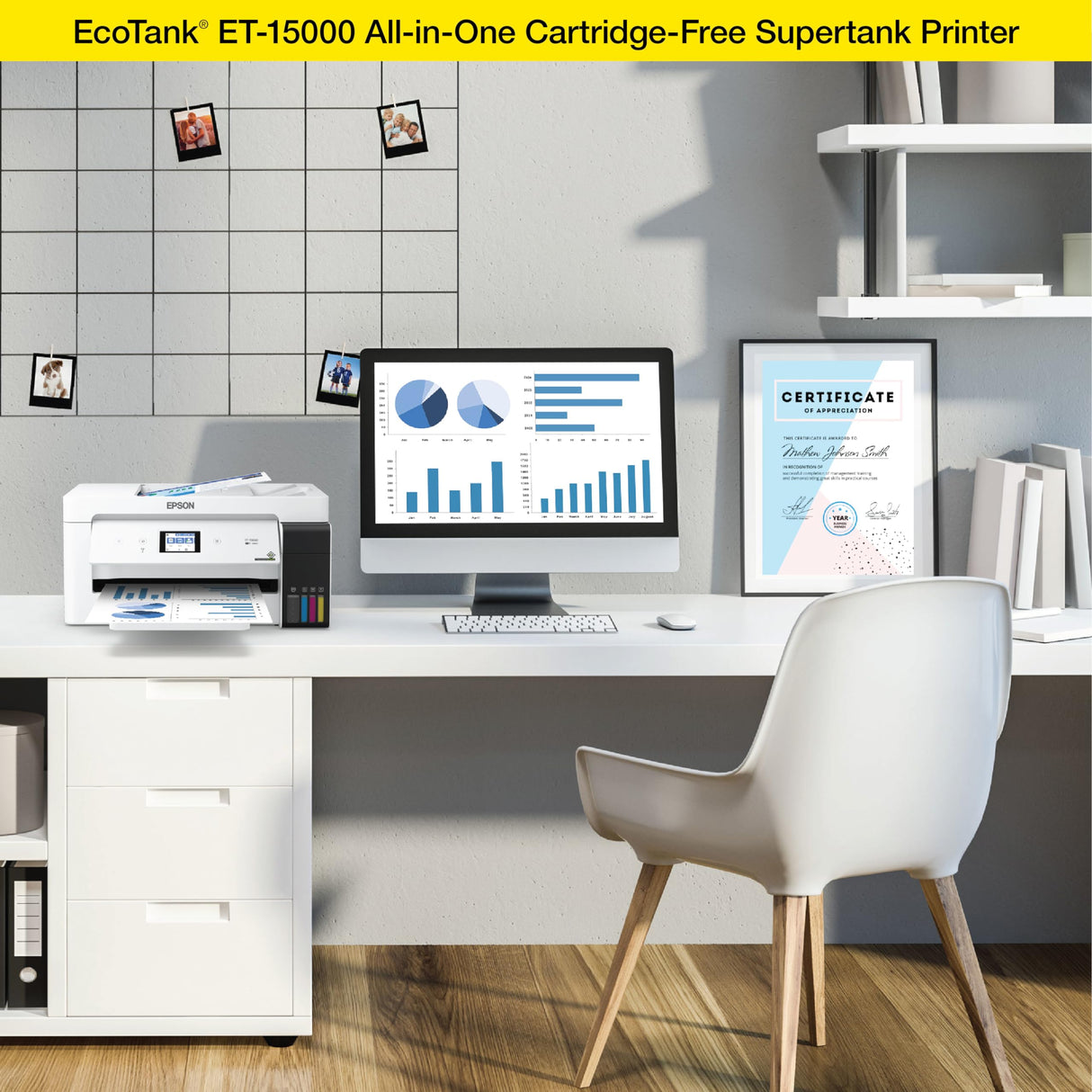 Epson EcoTank ET-15000 Wireless Color All-in-One Supertank Printer with Scanner, Copier, Fax, Ethernet and Printing up to 13 x 19 Inches, White Epson
