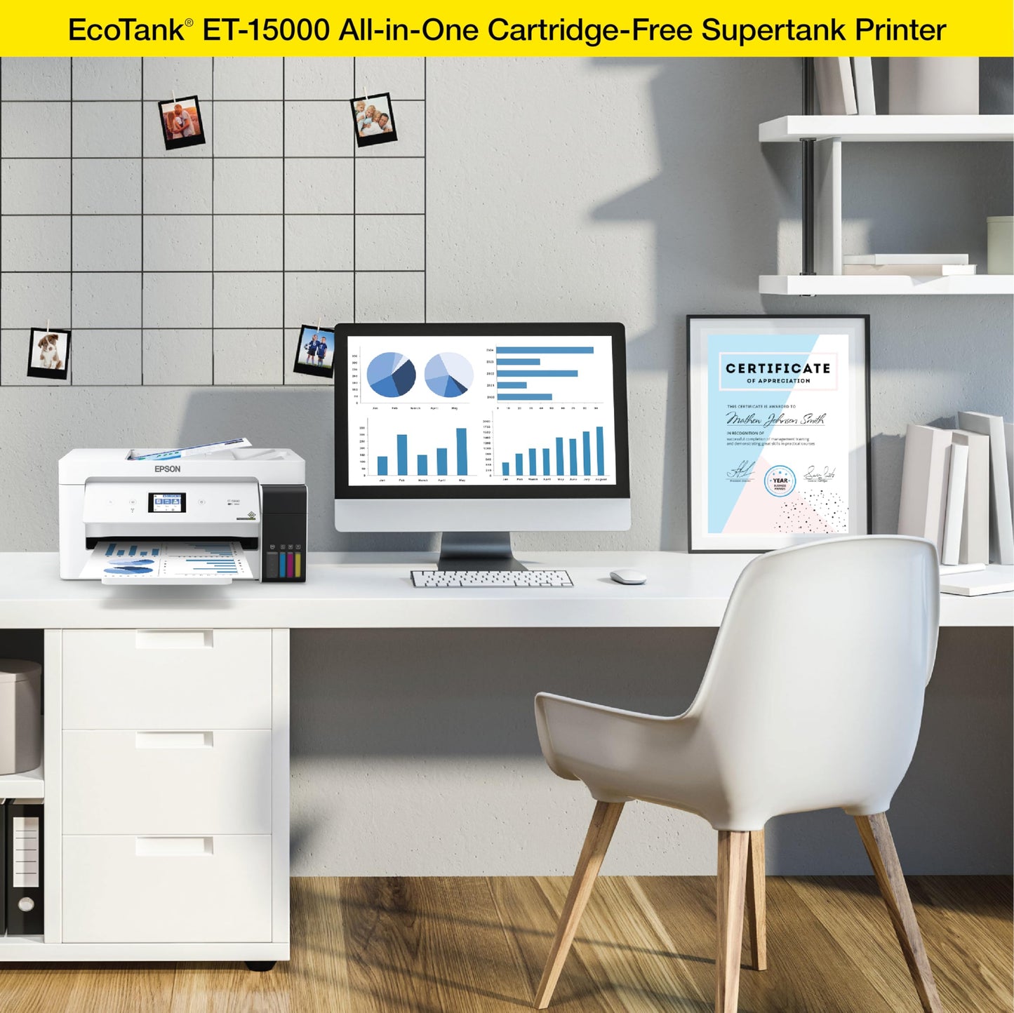 Epson EcoTank ET-15000 Wireless Color All-in-One Supertank Printer with Scanner, Copier, Fax, Ethernet and Printing up to 13 x 19 Inches, White