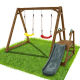 POPUQUEEN Kids Swing Set Outdoor and Slide - Sturdy Solid Wood Swing Frame with Climbing Ladder - Natural POPUQUEEN
