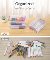 Sooez 6 Pack Extra Large Pencil Box, Plastic Pencil Case Crayon Box Bulk, Clear Marker Organizer Plastic Containers with Lid, Stackable Storage Box for Craft, Pen, Art, School Supply, Grey Sooez
