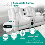Home Theater Seating, Gaming Chairs for Adults, Wireless Charging Movie Theater Chairs, Power Recline Loveseat with 6 Cup Holders and Tray, Powerful in-Built Speaker, USB Ports, Air Leather – White Naomi Home