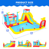 WELLFUNTIME Inflatable Water Slides Park with Blower, Bouncy Castle with Climbing Wall, Dual Water Cannons, Dual Basketball Hoops, Dartboard, Ring Toss, Deep Pool WELLFUNTIME