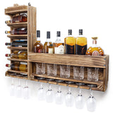 Homde Wine Rack Wall Mounted Wood,Wine Shelf with Bottle Stemware Glass Holder Rustic, Wine Display Storage Rack with Cork Holder for Home Bar Homde