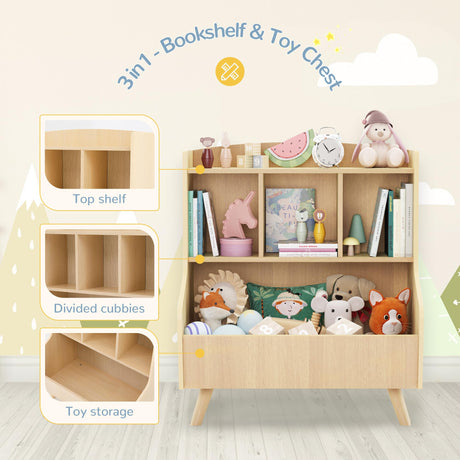 Curipeer Kids 3-Tier Wooden Bookshelf and Toy Storage Organizer in Natural Wood Curipeer