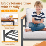 Greesum 4 Piece Furniture Patio Lounge Conversation Set Solid Wood Armrest & Table Top Anti-Drop Thick Waterproof Cushion, Onesize, Light Beige Greesum