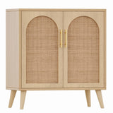 Rovaurx Rattan Storage Cabinet with Doors, Accent Bathroom Floor Cabinet, Modern Sideboard Buffet Cabinet for Living Room, Entryway, Dining Room and Kitchen, Natural BMGZ108M Rovaurx
