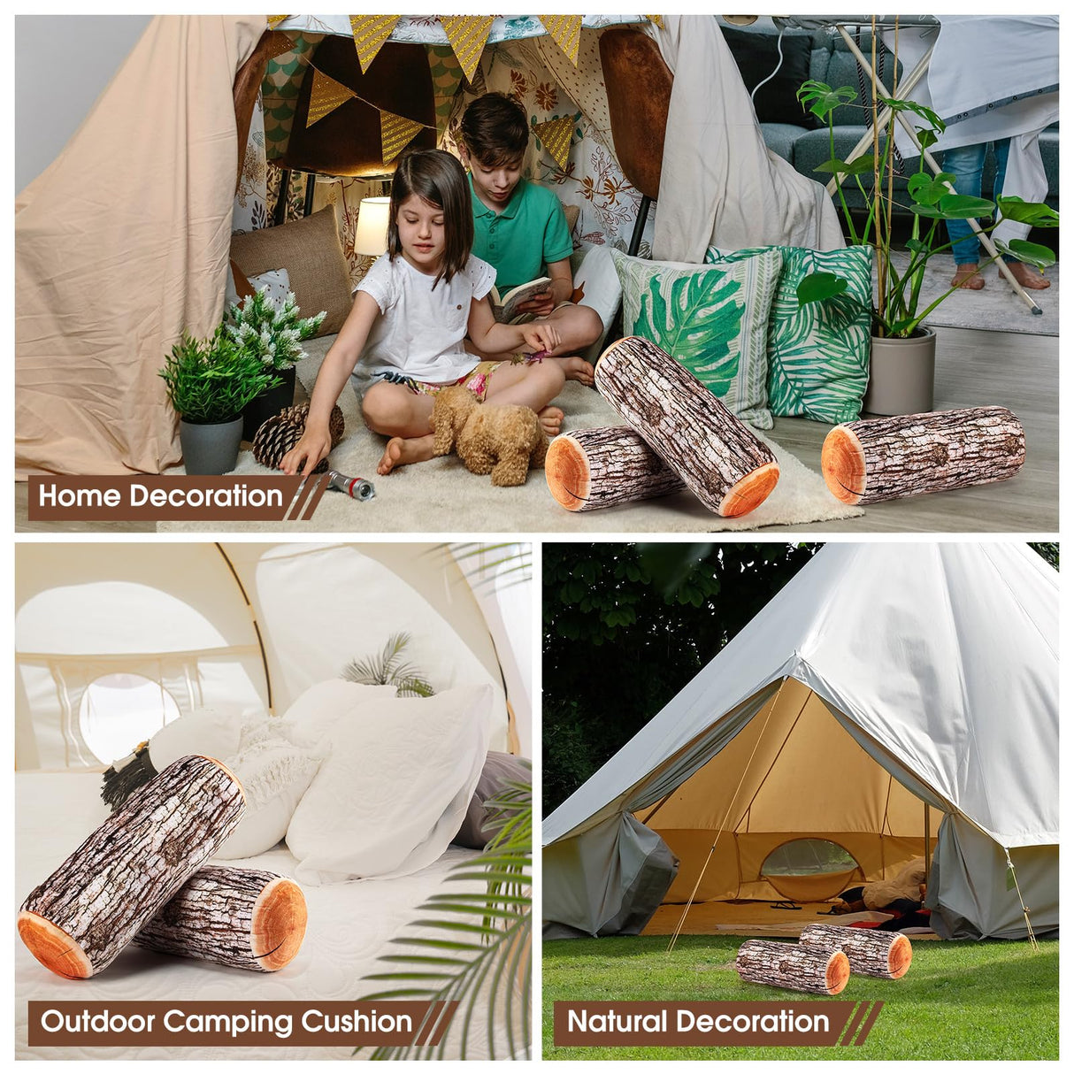 Huwena 4 Pcs Wood Pillows Tree Stump Decorative Round Throw Pillows 3D Digital Print Wood Trunk Stump Cylinder Cushion for Home Sofa Living Room Decor, 15.8 x 5.5 Inch Huwena