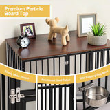 FKLUG Dog Crate Furniture for 2 Dogs, Corner Heavy Duty Double Dog Kennel Furniture with Divider, Indoor Wooden Dogs Crate Large Breed (Black) FKLUG