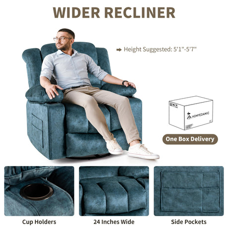 HOMYEDAMIC Recliner Chair Rocker Modern Ergonomic Lounge 360 Degree Swivel Single Sofa Seat Living Room Lounge Recliners (360 Swivel, Blue Green-A - Flannel) HOMYEDAMIC