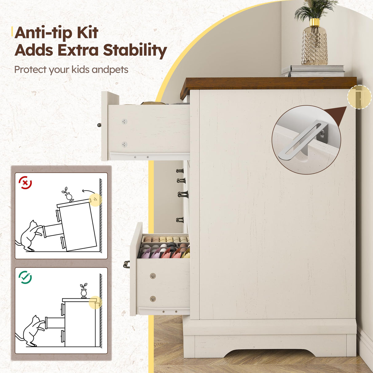 EnHomee 9 Drawers Dresser, 63" W Farmhouse Dressers for Bedroom Dressers with 9 Drawers, Solid Wood Dresser TV Stand with Large Metal Handle, Modern Wood Drawer Organizer for Closet (Antique White) EnHomee