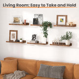 upsimples Floating Shelves for Wall, Wood Mounted Shelf Decor Storage Set of 6, for Bedroom, Living Room, Bathroom, Kitchen, Picture Ledge, Brown upsimples