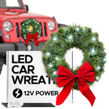 Christmas Car Decoration - Car Christmas Wreath - 2024 Light-Up Christmas Wreath for Car Grill - Fits Jeeps Trucks SUVs RVs Golf Carts and More - 12-Volt Plug-in Wreath Lighting TACTIK