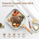 SENSARTE Nonstick Ceramic Grill Pan for Stove Tops, Versatile Square Grilling Pan with Pour Spouts, Durable Grill Skillet for All Stoves, Steak Pan Bacon Pan, Non Toxic-PTFE,PFAS,PFOA Free, 11 Inch SENSARTE