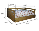 Iconic Pet Sassy Paws Wooden Pet Bed with Paw Printed Comfy Cushion for Dogs & Cats in Varying Sizes & Colors, Small-Rustic Brown Iconic Pet