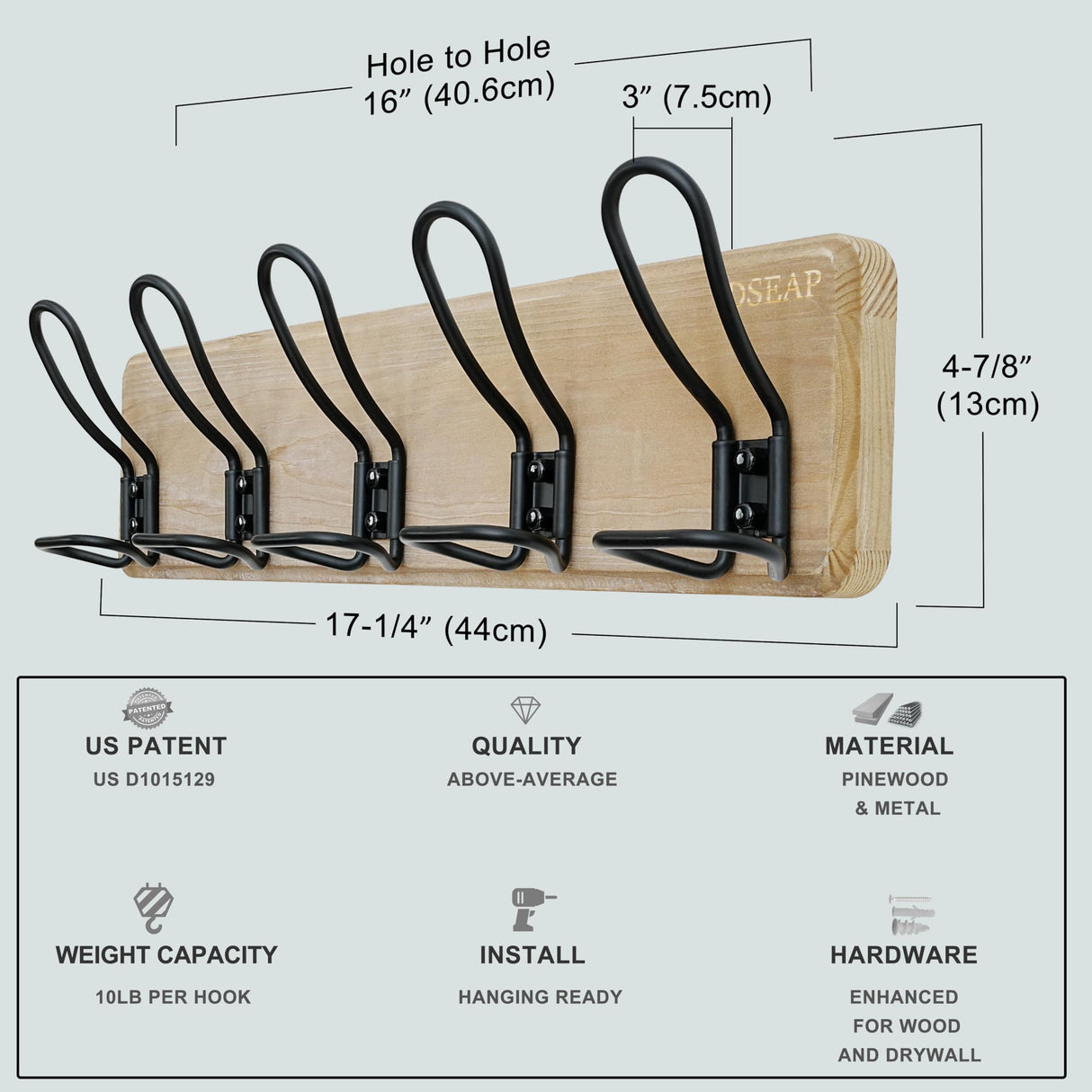 Dseap Coat Rack Wall Mounted - Heavy Duty Farmhouse Rustic Wall Coat Hanger With 5 Wire Hooks for Clothes Hat Jacket Towel, RusticWire, G25A, Weathered Brown & Black Dseap