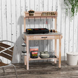 HOLTICO Outdoor Potting Bench Table with Metal Tabletop, Planting Table Potting Work Station with Storage Drawer and Removable Shelf Rack, Garden Potting Table for Outdoors HOLTICO