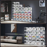 BROVIEW Smart Shoe Display Box with Led Lights, Clear Plastic Stackable Shoe Storage Box, Auto-Opening Shoe Organizer Sneaker Case, Remote Control LED Shoe Boxes, Collection Crate, 1 Pack White BROVIEW