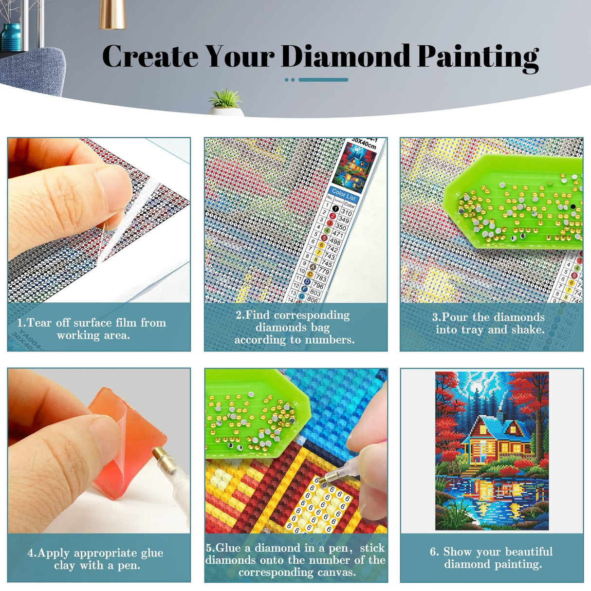 YOYA 2 Pack Log Cabin Diamond Painting Kits for Adults, Lake Cabin 5D Diamond Art Kits for Adults, DIY Scenery House Full Drill Gem Art Painting Kit for Home Wall Decor 12 x 16 Inch YOYA