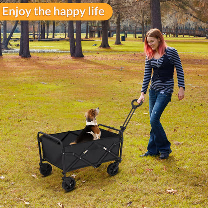 Collapsible Wagon Cart,Portable Folding Wagon, Smart Utility Foldable Outdoor Garden Wagon Cart for Sports, Shopping, Camping 75L Capacity