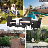 Homall 4 Pieces Patio Rattan Chair Wicker Set,Outdoor Indoor Use Backyard Porch Garden Poolside Balcony Furniture (Black and Beige) Homall