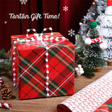 BIOBROWN Reversible Christmas Wrapping Paper - 17 Inch X 33 Feet (46.7 sq. ft. ttl.) - Red Tartan Plaid and HOHO Design Perfect for Xmas, Party, Holiday Gift Wrap BIOBROWN
