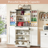 LUXOAK 72" Tall Farmhouse Kitchen Pantry with Rivet Barn Doors, Rustic Wood Cupboard Storage Cabinet/w Drawer & Adjustable Shelves for Dining Living Room, Bathroom & Hallway, Antique White LUXOAK