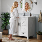 YITAHOME 30" Farmhouse Bathroom Vanity with Sink Combo, Small Space Bathroom Storage Cabinet with Large Drawer, 2 Soft-Closing Wood Barn Doors with Built-in Shelves, White YITAHOME