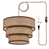 XININSUN Rattan Plug in Pendant Light Boho Wicker Lampshade Hanging Lights with Plug in Cord Plug in Chandelier for Bedroom Kitchen Dining Room Island XININSUN