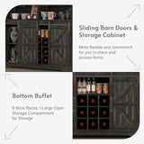 GlouMod Farmhouse Coffee Bar Cabinet with Sliding Barn Door, Buffet Cabinet with Hutch, Kitchen Pantry Cabinet with Power Outlet & Lighting, Tall Liquor Cabinet for Home Dining Room, Black GlouMod