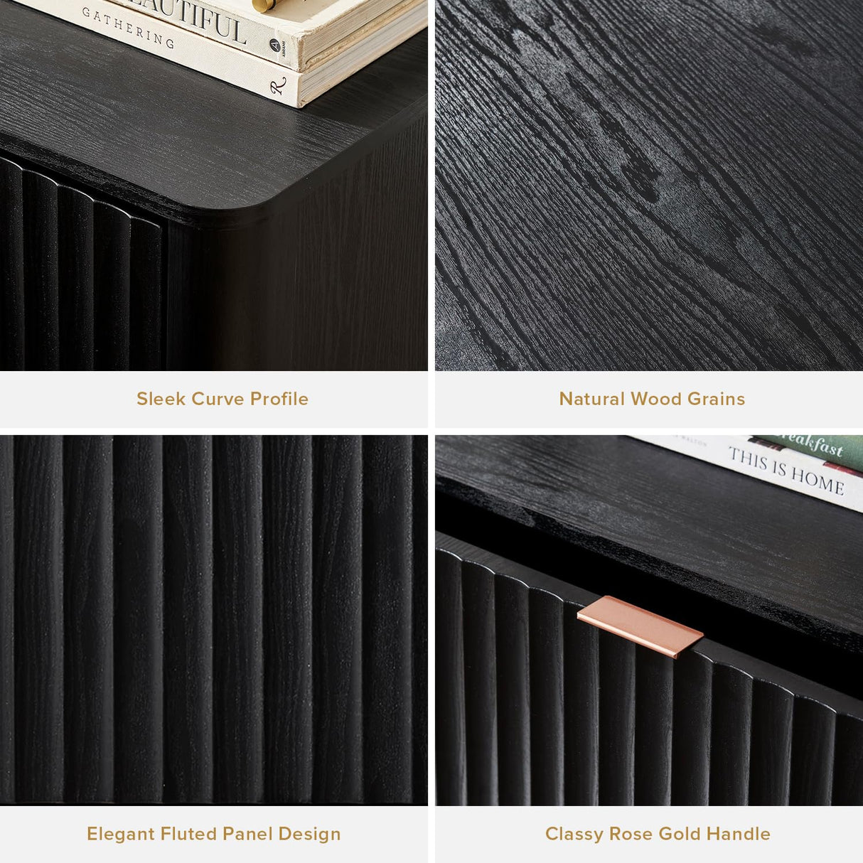 mopio Brooklyn Night Stand, Modern Farmhouse Nightstand, Small Side Table, Bedside Table with Drawer, End Table with Storage, Fluted Panel, Curved Profile (Black Oak, Single) mopio