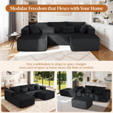 VYUXWO 108" Cloud Sectional Couch, Comfort U Shaped Boneless Couch for Living Room, Extra Deep Seats No Assembly, Minimalist Modular Sofa, Corduroy (Black, 2 Seater+Left Facing Chaise+Ottoman) VYUXWO
