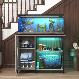 PAPIHO 40-50 Gallon Aquarium Stand,Fish Tank Stand with Cabinet Storage,Power Outlets & LED Light,Heavy Duty Metal Frame Aquarium Stand for Turtle Tank,Reptile Terrarium,800LBS Capacity,Grey PAPIHO