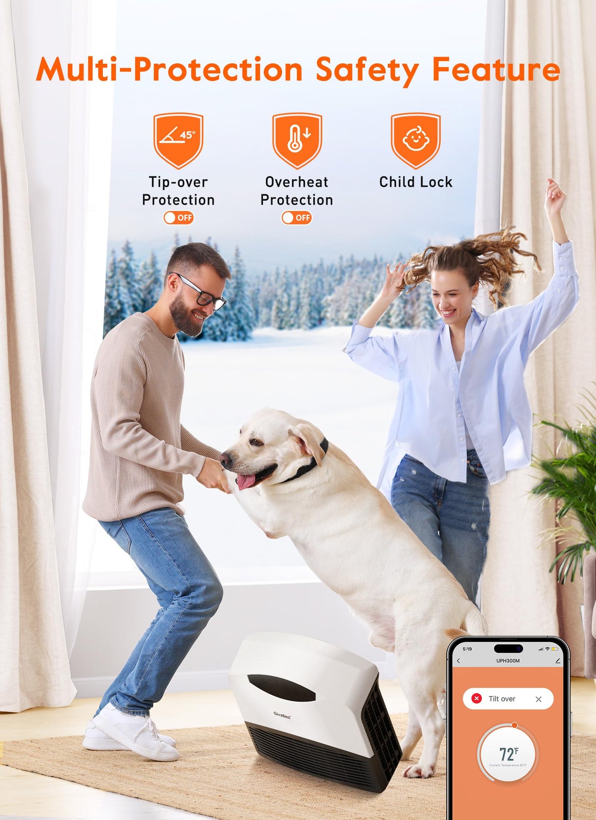GiveBest Electric Wall Heater with WiFi and Remote Control, Floor or Wall Mounted Heater, Large Room Coverage, 3 Heating Modes, 1500W Fast Heating Space with Thermostat for Indoor Room Use GiveBest