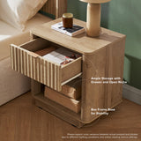 mopio Brooklyn Night Stand, Modern Farmhouse Nightstand, Small Side Table, Bedside Table with Drawer, End Table with Storage, Fluted Panel, Curved Profile (Oak, Set of 2) mopio