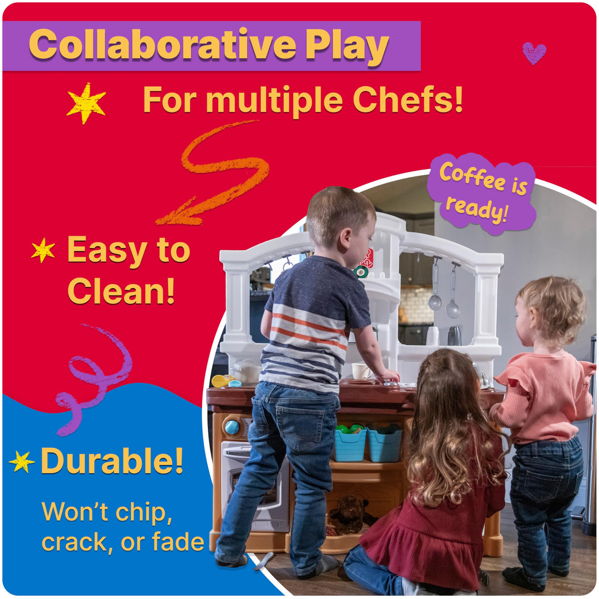 Step2 Fun with Friends Kids Kitchen Playset, Indoor/Outdoor Kitchenette, Interactive Play with Lights and Sounds, Durable Plastic, Includes 25 Piece Toy Accessories, Toddlers 2+ Years Old, Pink Step2