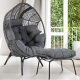 NICESOUL Patio Egg Chair with Ottoman, Big Oversized 440lbs Half-Egg Shape Chair w/Footstool, Comfortable Boho Rattan Lounger Chair w/Cushion for Reading, Living Room, Indoor, Exteriors, Porch,Gray NICESOUL
