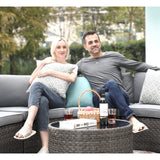 SUNSITT Outdoor Patio Furniture 11-Piece Half-Moon Sectional Round Set Curved Sofa with Tempered Glass Coffee Table, 4 Pillows, Grey Rattan SUNSITT