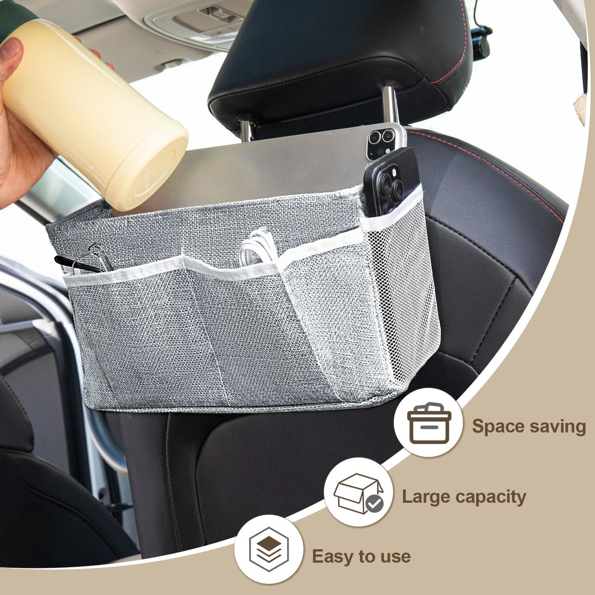 Feoqibu Bedside Caddy, bedside organizer, Hanging Organizers, Storage Bags with Self-adhesive on The Back to Hang Over Beds for Headboards, Bunk Bed, Automotive Seat Back Organizers (Grey) Feoqibu