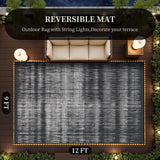 MontVoo Outdoor Rug Waterproof 9x12 ft with Strip Lights Outdoor Patio Rug Mat Reversible Plastic Straw Rug Outside Outdoor Rug for RV Camping Picnic Balcony Backyard MontVoo