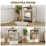 Cat Litter Box Enclosure Furniture Hidden - Indoor 3-in-1 Wooden Cat House & Washroom Cabinet with Scratching Board Doors, Shelf and Feeder Bowls, 23.6”x17.7”x32.7”H Faceket