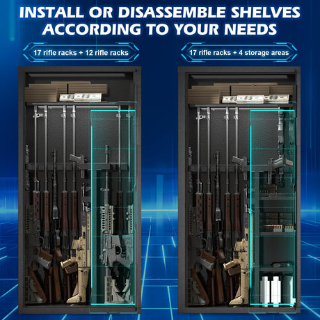 Large Rifle Safe, 30 Gun Safe for Rifle and Shotgun/Rifle Pistol Rack/Storage Pocket/Removable Shelf/Silent Mode/External Battery/LED,180° Open Door Panel Organizer Gun Cabinet Unassembled (Updated) TTSITG