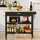 HiDSLiving Kitchen Island 42" Rolling Kitchen Island Cart On Wheels with Drawer Towl Rack 3 Tiers Rolling Utility Cart with Solid Wood Top Serving Trolley for Dining Room Black HiDSLiving