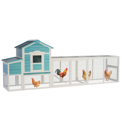 Large Wood Chicken Coop for 2-6 Chickens, 122" Chicken Coop with Nest Box, Removable Tray & UV Resistant Roof, Outdoor Hen House with Sliding Door and Ramp