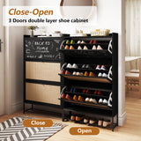 AVZEAR Shoes Cabinet, Narrow Shoes Storage Cabinet with 3 Flip Drawers, Free Standing Shoe Racks Organizer Farmhouse Tipping Bucket with Blackboard, Shoes Cabinet Storage Entryway Hallway, Black AVZEAR