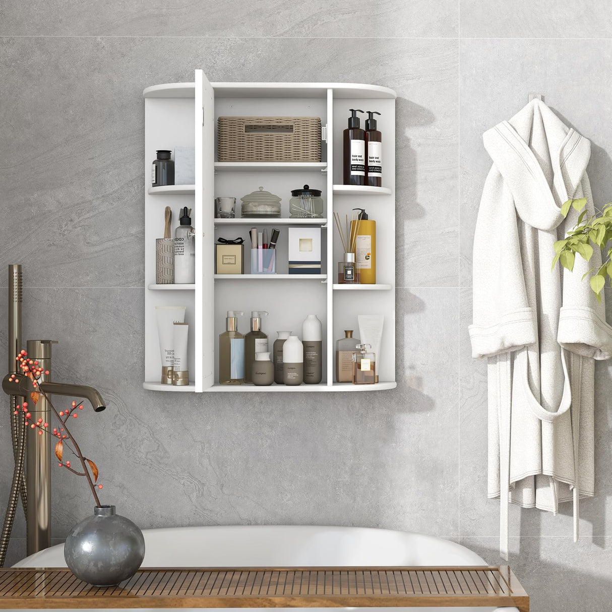 Tangkula White Wall-Mounted Bathroom Cabinet with Mirror and Adjustable Shelves Tangkula